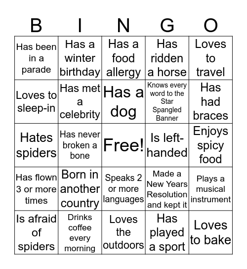 People Bingo! Bingo Card