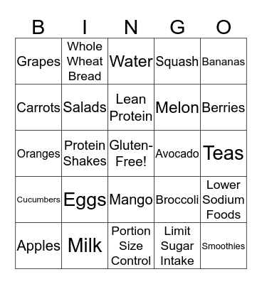 Eat Healthier Bingo Card