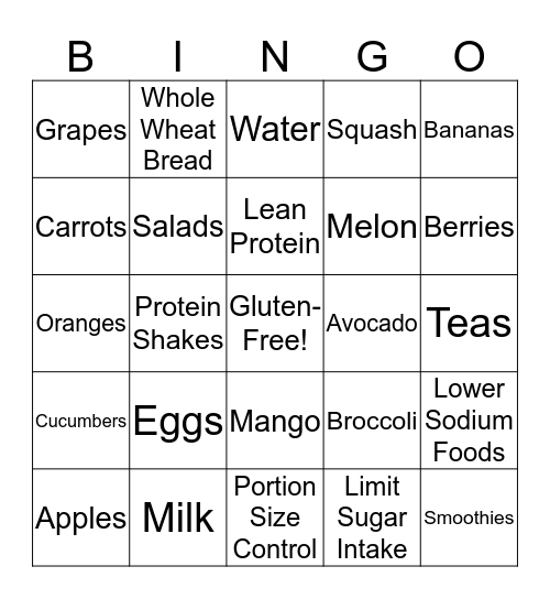 Eat Healthier Bingo Card