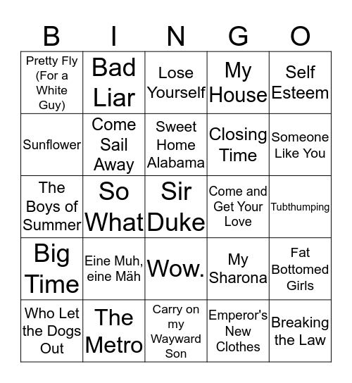 DDC Music Bingo #3 Bingo Card