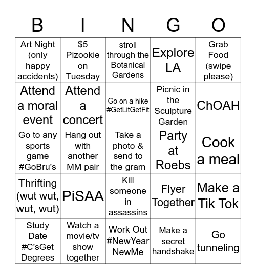 Mentor/Mentee Bingo Card