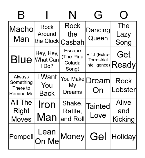 DDC Music Bingo #4 Bingo Card