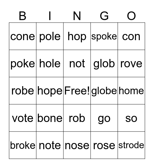 Long Short /o/ 1st Bingo Card