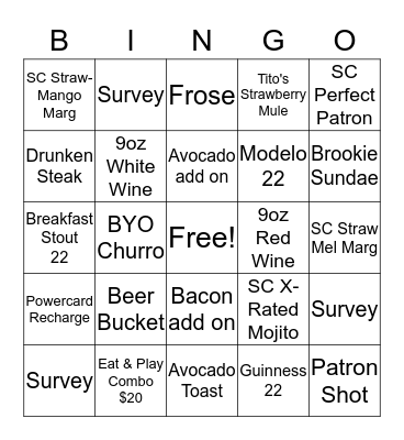 D&B Bar BINGO Card