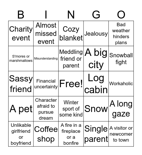 Winter Hallmark Movie Bingo Card