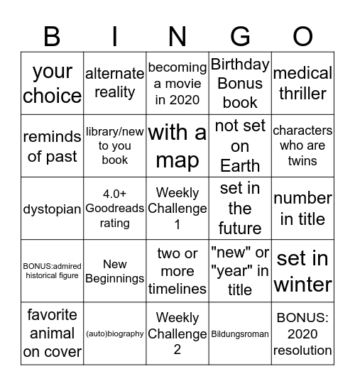 Litwits January 2020 Bingo Card