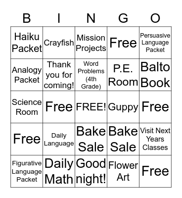 Open House Bingo Card