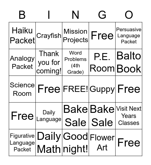 Open House Bingo Card