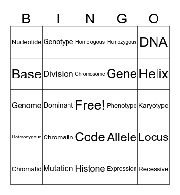Genetics Bingo Card