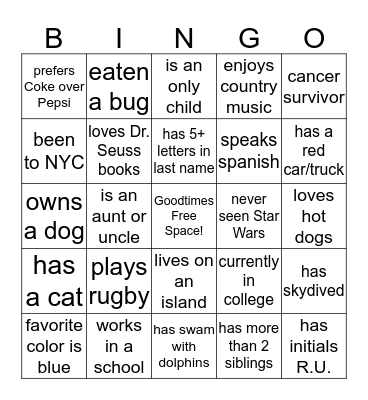 GOODTIMES Bingo Card