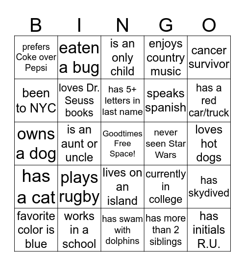 GOODTIMES Bingo Card