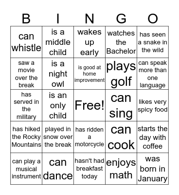 Find Someone Who Bingo Card