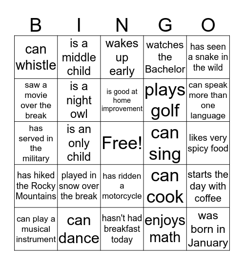 Find Someone Who Bingo Card