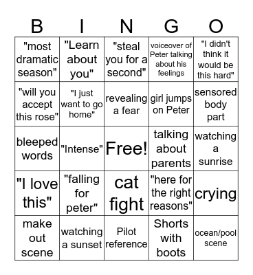 Bachelor Bingo Card