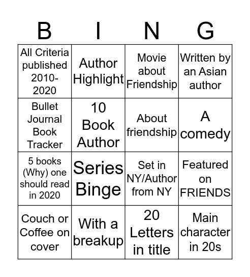 Reading Rivalry January 2020 Bingo Card