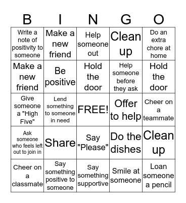 Kindness Bingo Card