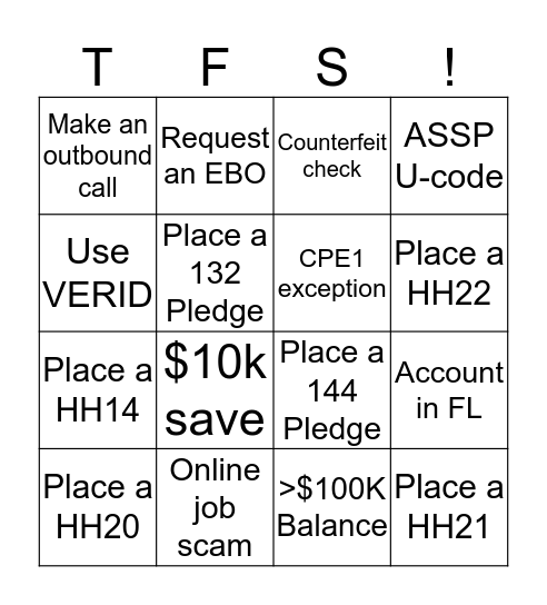 TFS Bingo Card