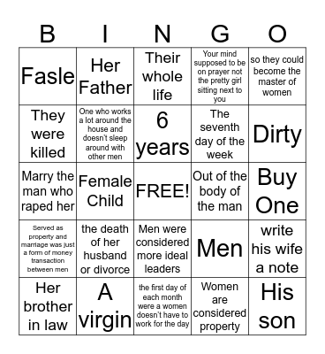 Hebrew Bingo Card