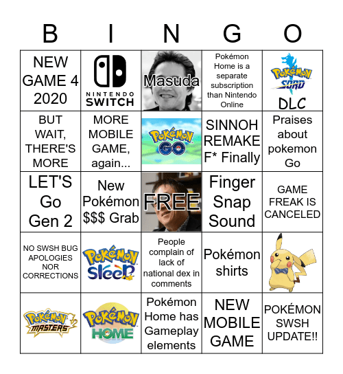 Pokemon Direct 01/09/2020 Bingo Card
