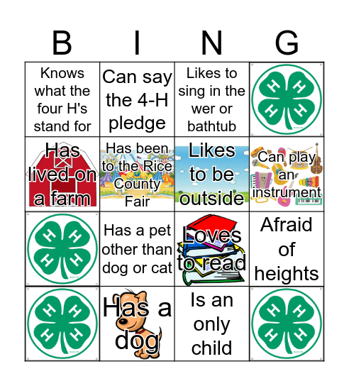 Little Town Leaders 4-H Club BINGO Card