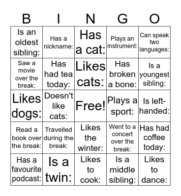 BHSW Bingo Card