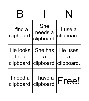 English Sentences Bingo Card