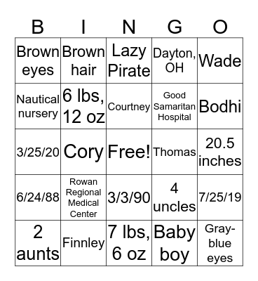 BABY FACTS BINGO Card