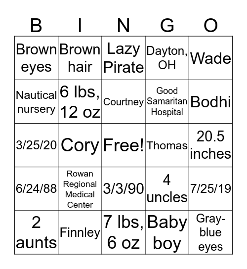 BABY FACTS BINGO Card