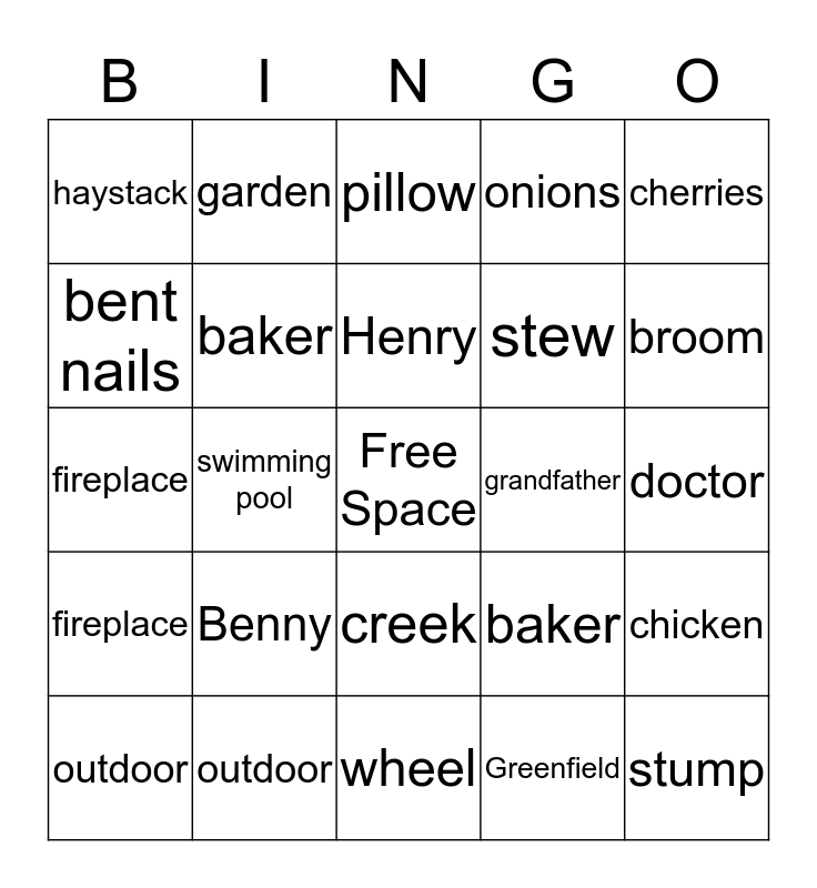 Boxcar Children Bingo Card