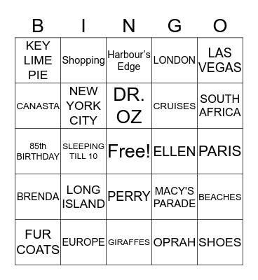 WILLA’S FAVORITE THINGS Bingo Card