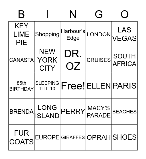 WILLA’S FAVORITE THINGS Bingo Card