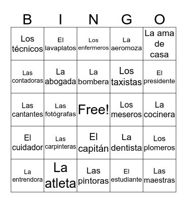 JOB TITLES IN SPANISH Bingo Card