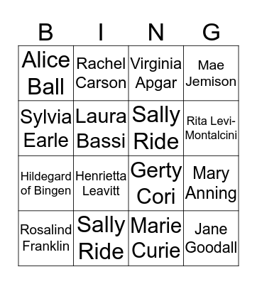 Women of Science Bingo Card