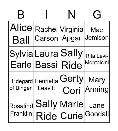 Women of Science Bingo Card