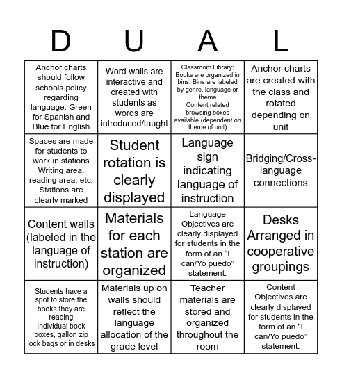 DL Classroom Setup  Bingo Card