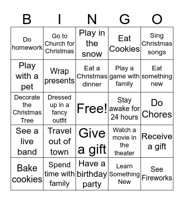 Winter Break Bingo Card