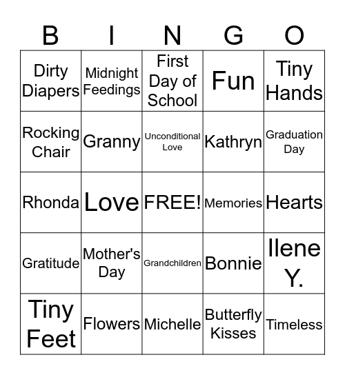 Mother's Day BINGO Card