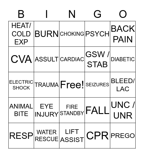 911 BINGO Card