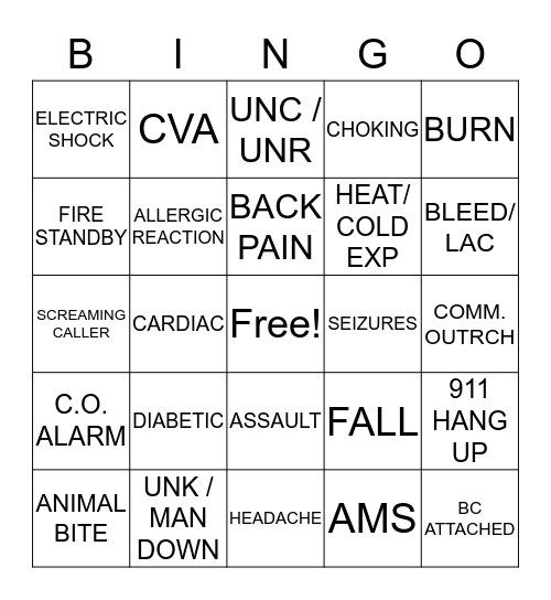 911 BINGO Card