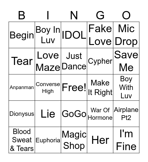 BTS BINGO  Bingo Card