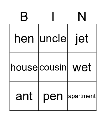 Unit3 Bingo Card