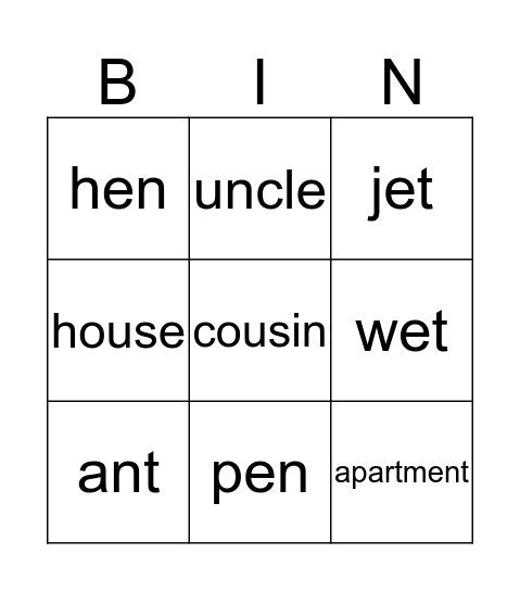 Unit3 Bingo Card