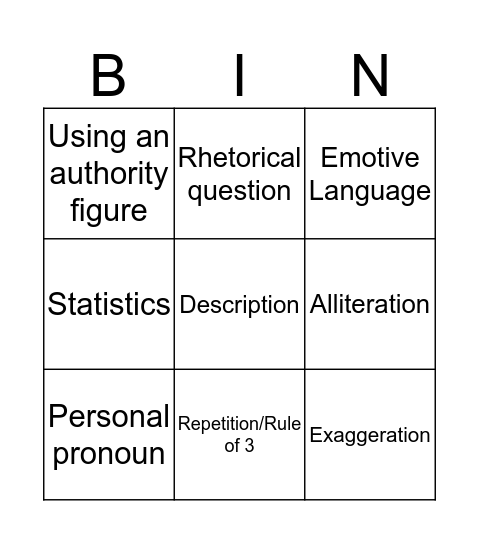 Persuader Bingo Card