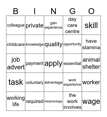 NHG 5 Theme 3 "Off to work" Bingo Card