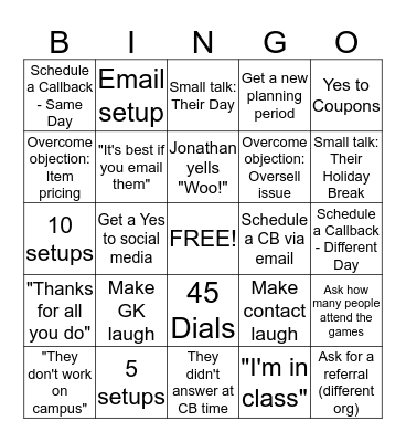 SALES BINGO Card
