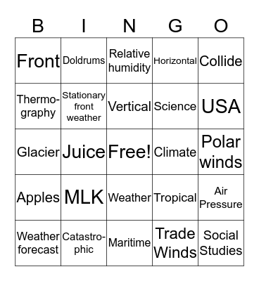 Weather Caldwell & Sanderlin Bingo Card