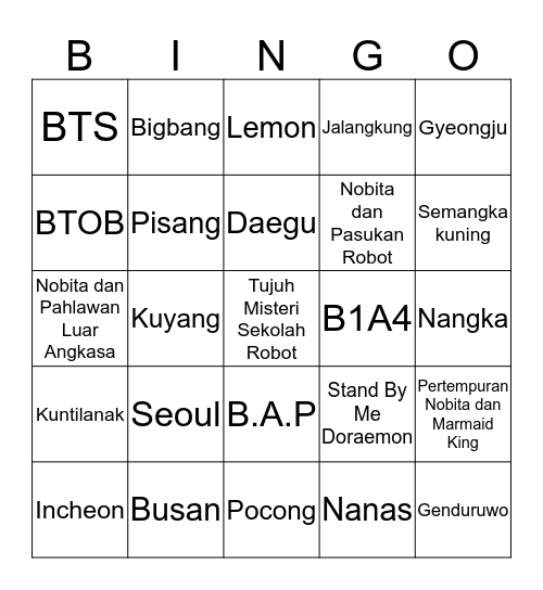 Ryujin's Bingo Card