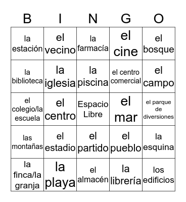 Los Lugares (8) Bingo Card