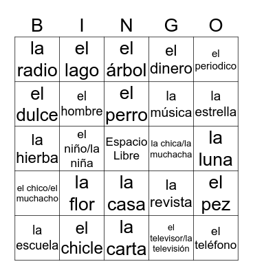 Los Sustantivos Bingo Card