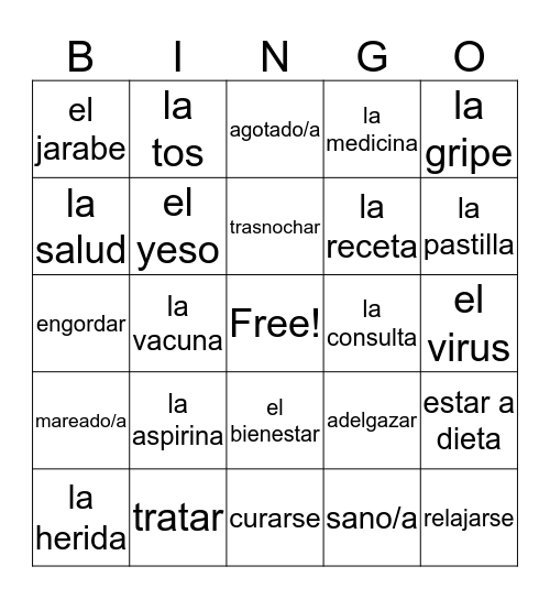 La salud y el bienestar  Bingo Card